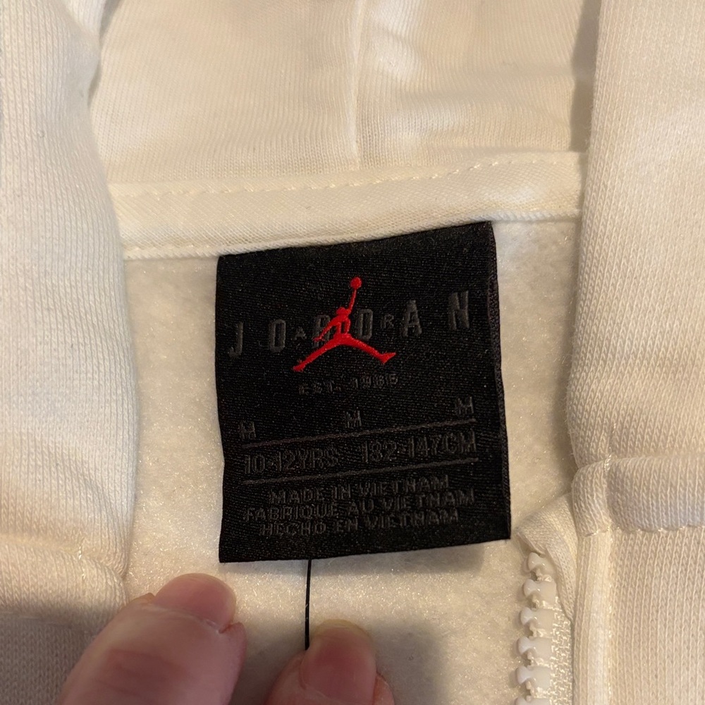 Jordan White Kids Zip-Up Hoodie with Black Jumpman - Picture 3 of 5